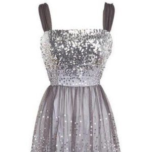 dELiA*s Grey Silver Sequin Mesh Flare Party Dress